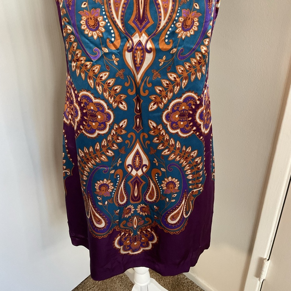 Banana Republic NWT 100% Silk Paisley Midi Dress Purple Teal Size 10 - Picture 4 of 8